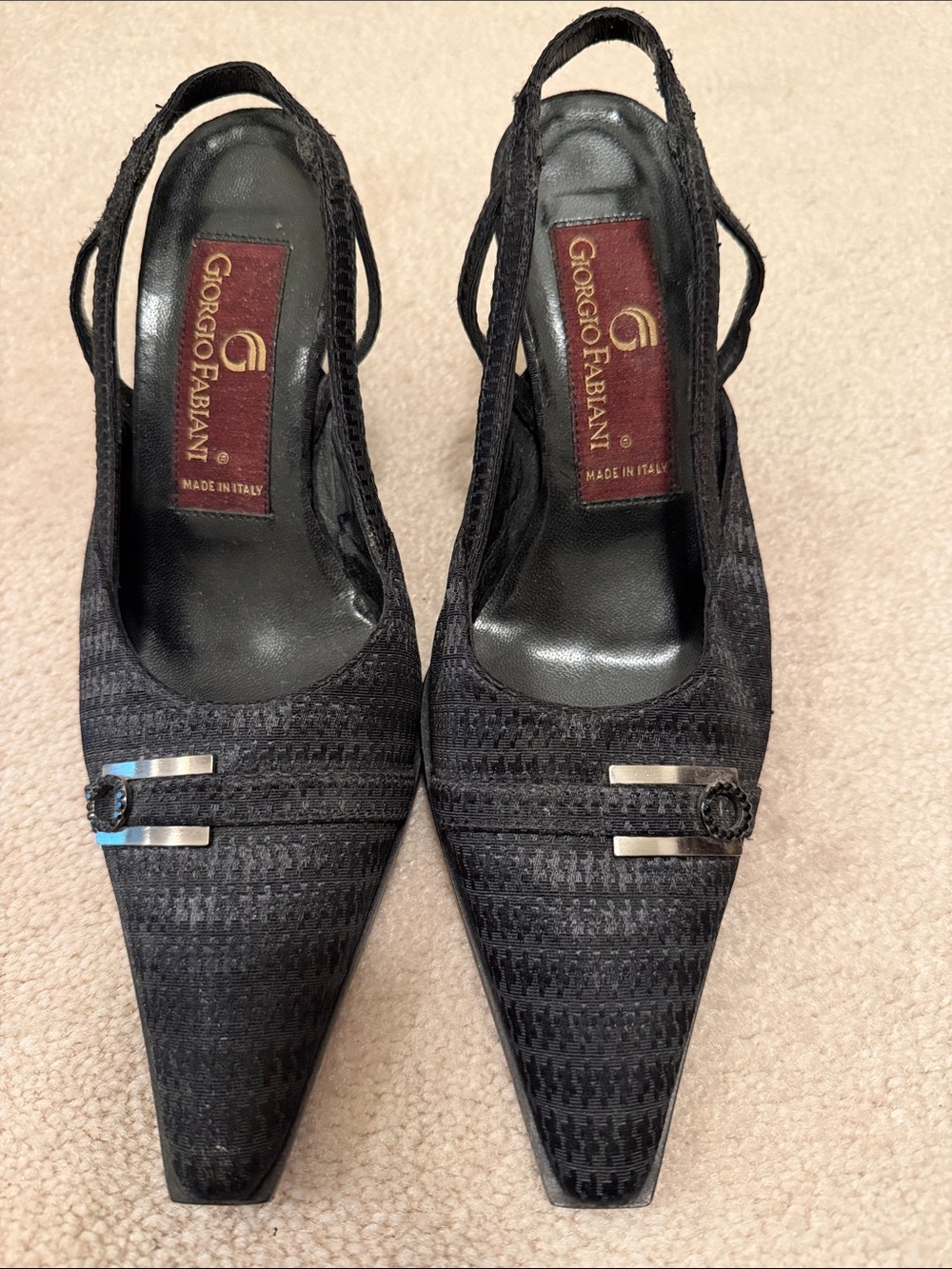 Giorgio Fabiano Italian Black Pointed Slingback Heels
